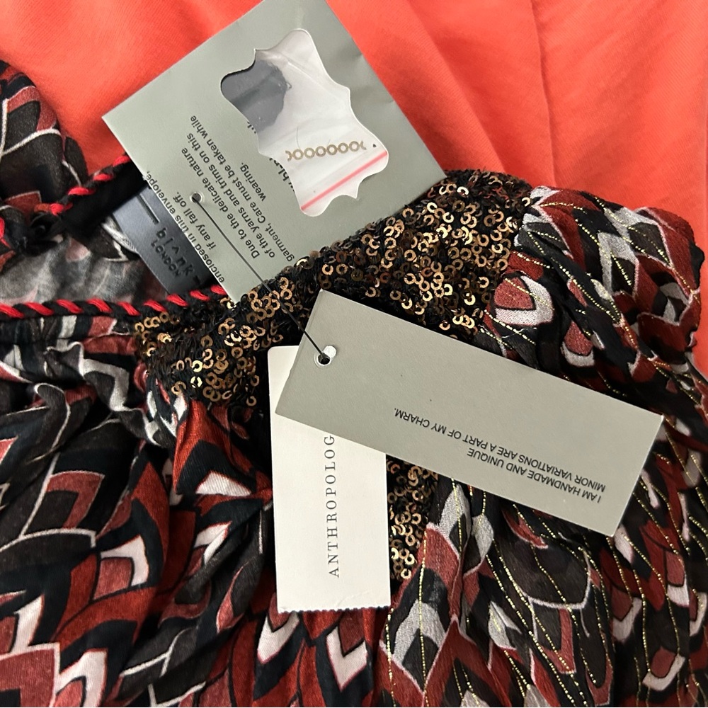 NWT Anthropologie Bl-nk Printed Sequin-Embellished Blouse in Wine - Picture 9 of 10